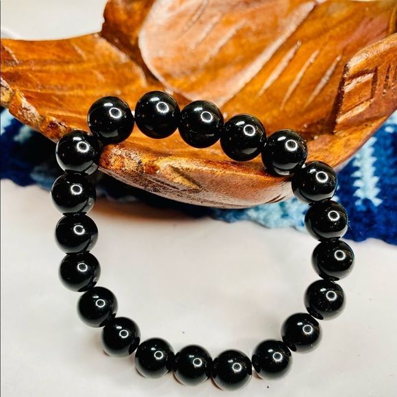 Black Tourmaline Unisex Bead Bracelet 10mm - Picture 4 of 6